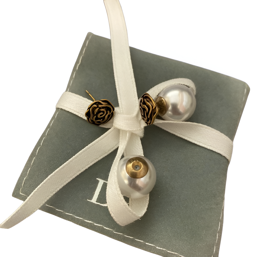 Dior Rose & Pearl Stud Earrings