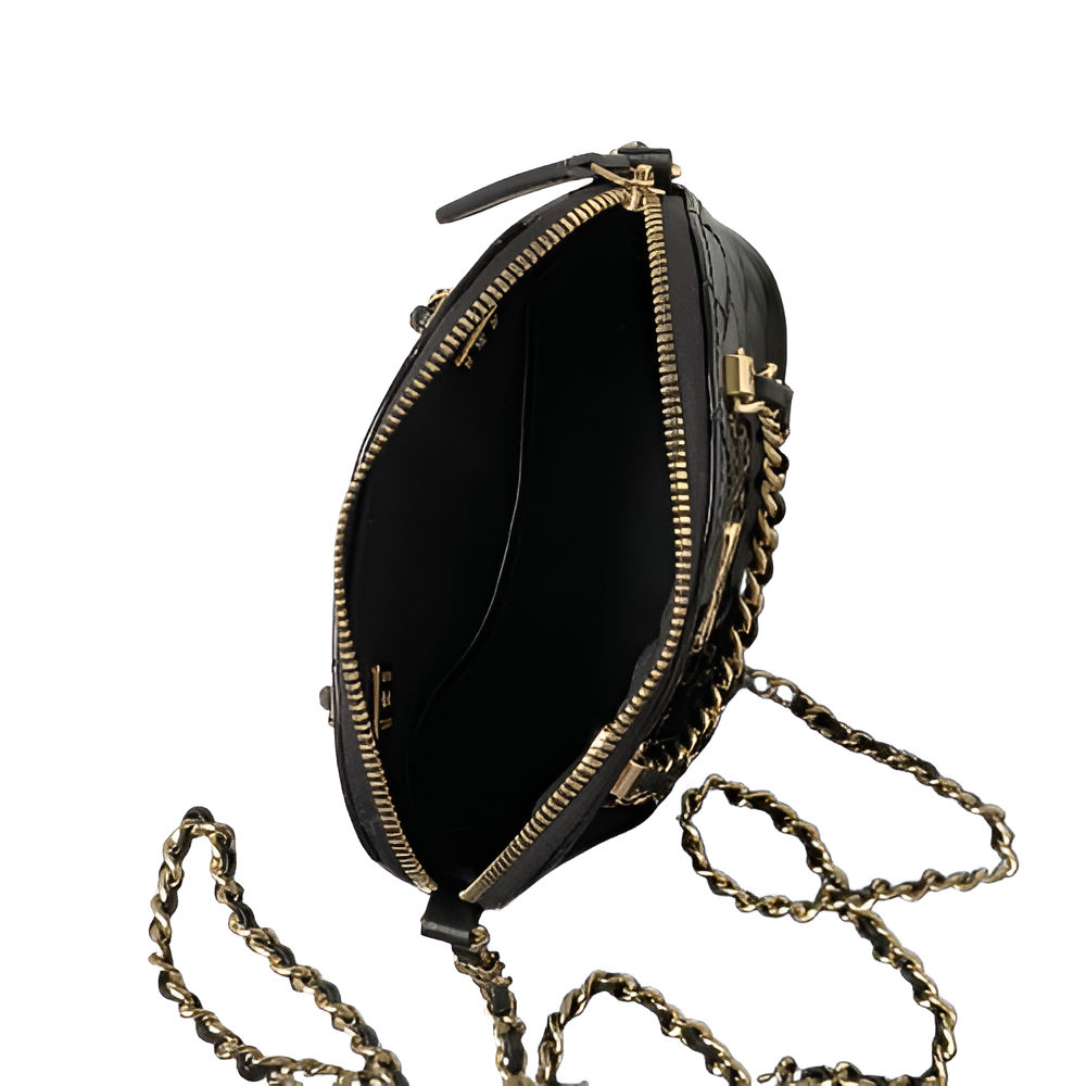 Chanel-Inspired Black Patent Quilted Mini Bag