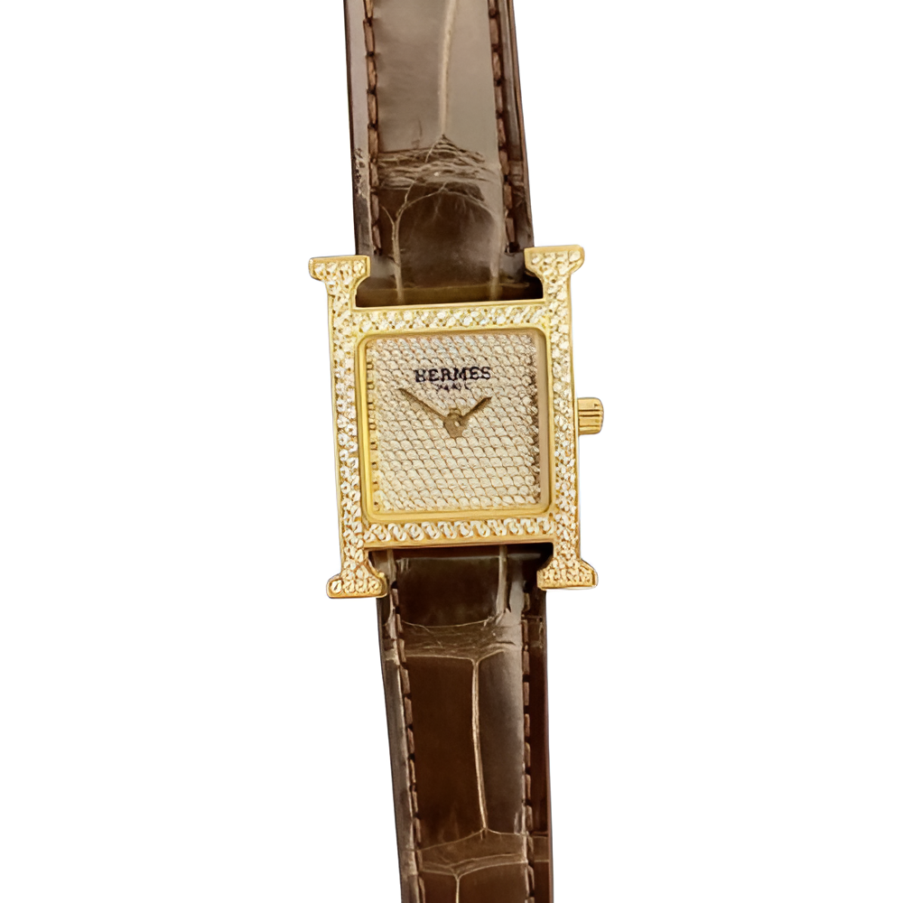 HERMÈS Blue Croc-Embossed Diamond Watch