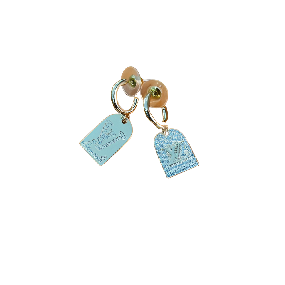 LV Tag Drop Earrings - Gold & Silver