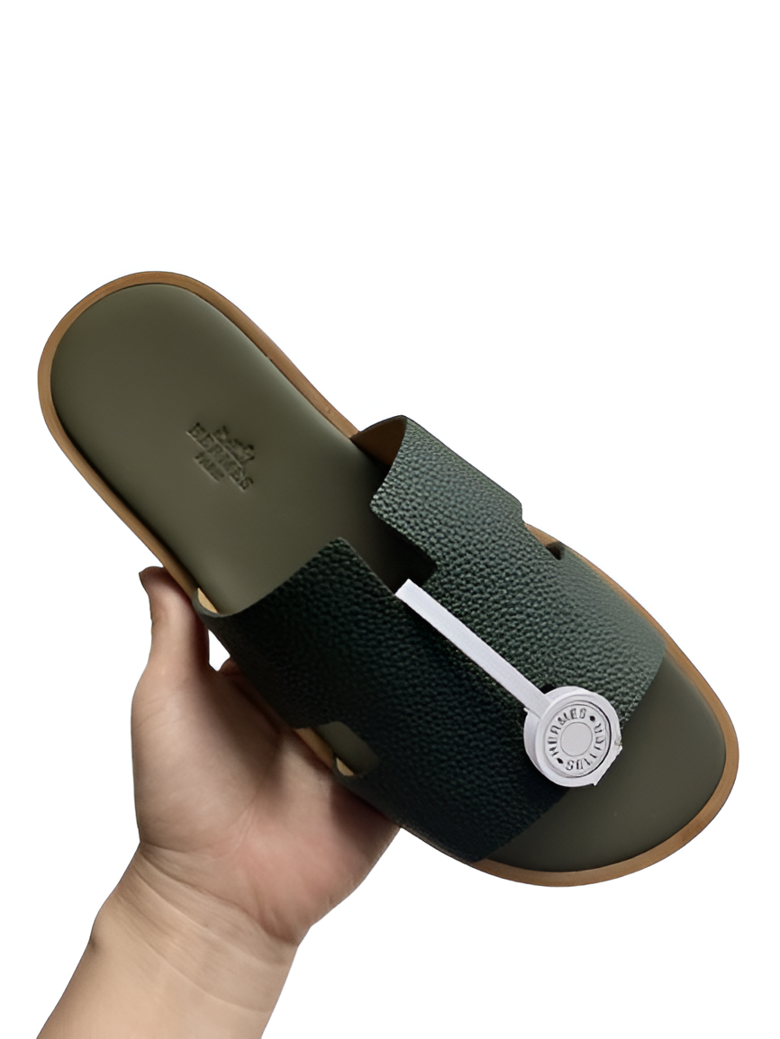 Hermes Men's Leather Green Slides