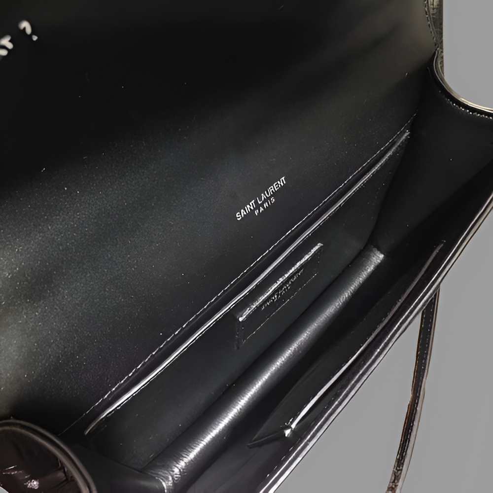 YSL Croc-Embossed Leather Shoulder Bag