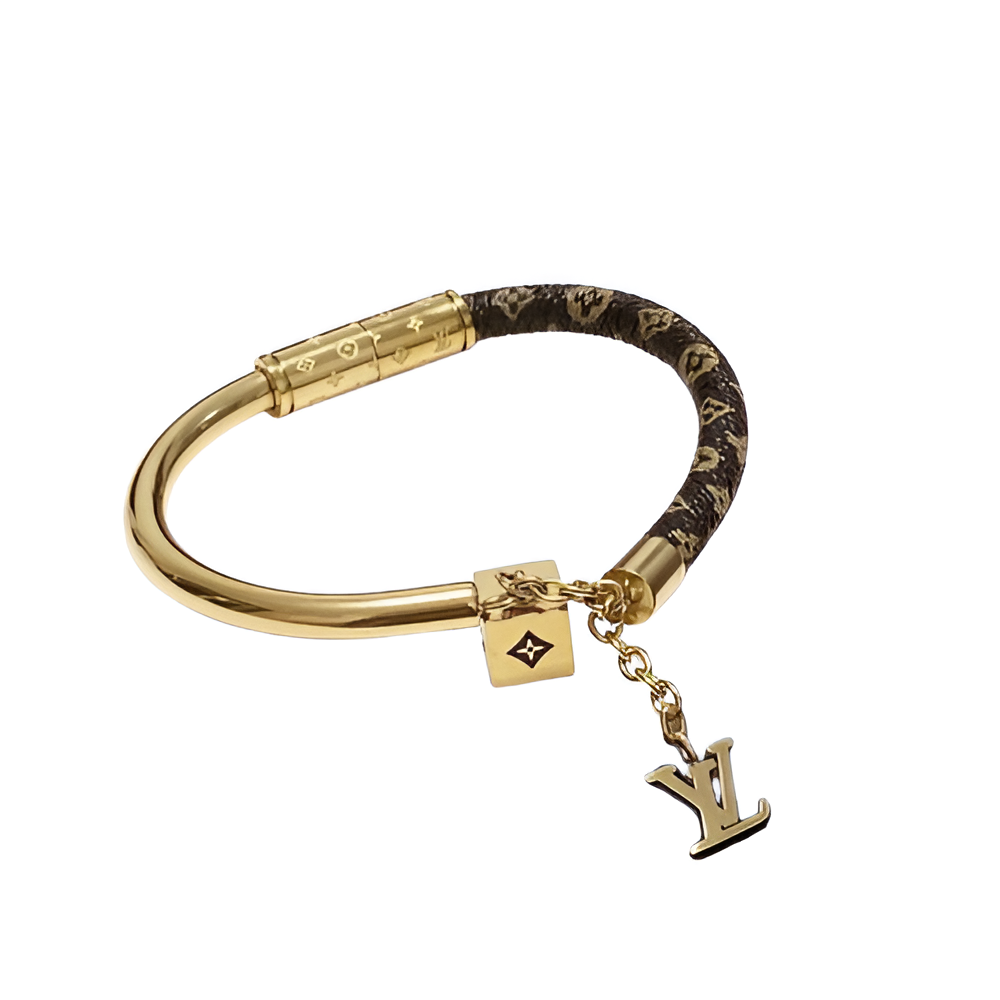 Louis Vuitton Monogram Leather & Gold Charm Bracelet