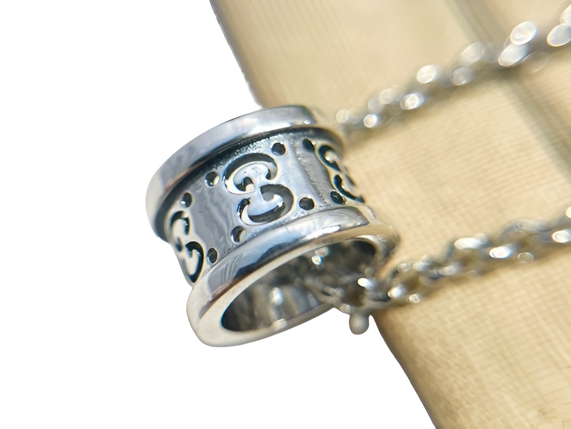 Gucci Silver Hollow Ring Pendant Necklace