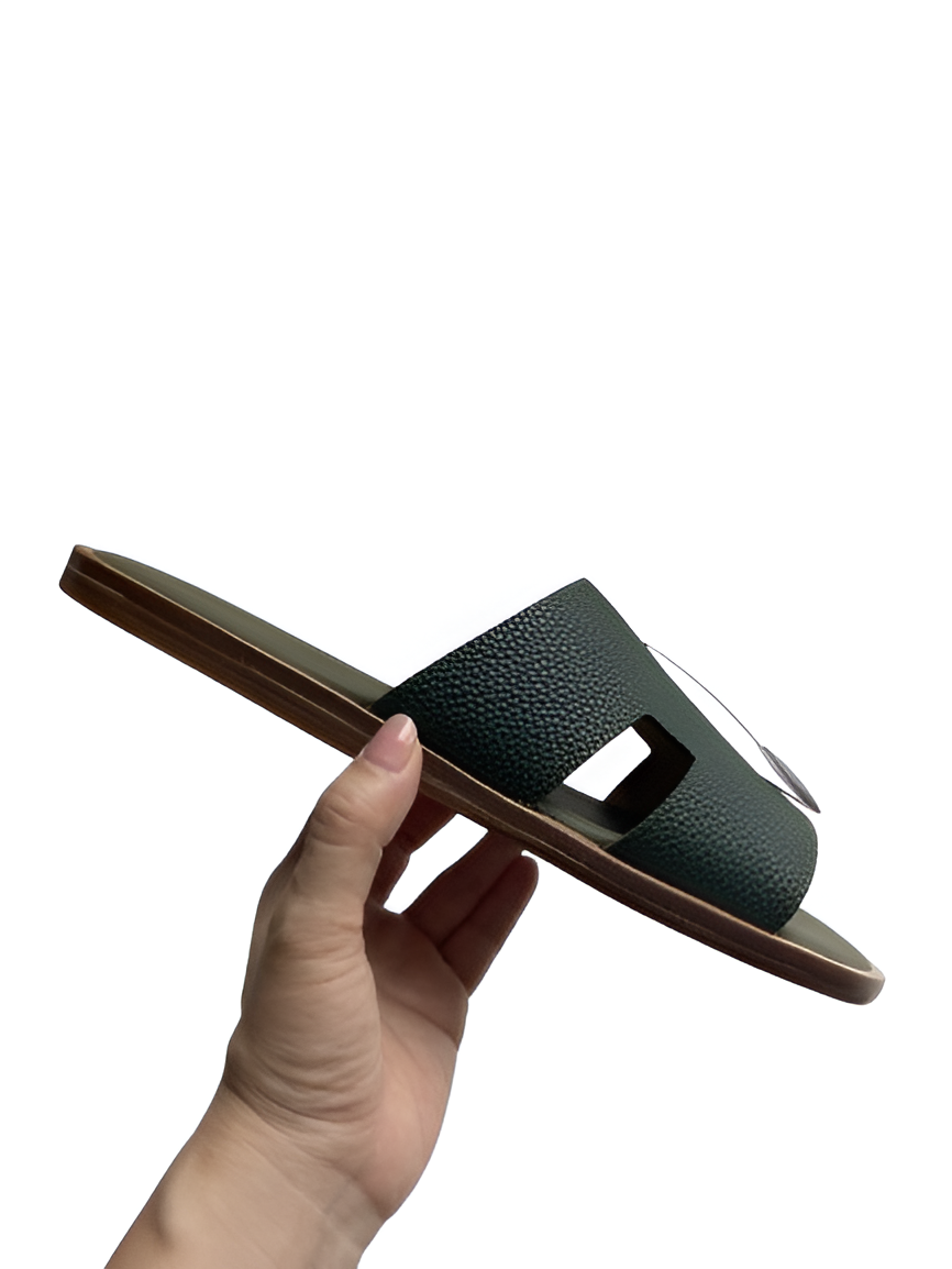 Hermes Men's Leather Green Slides