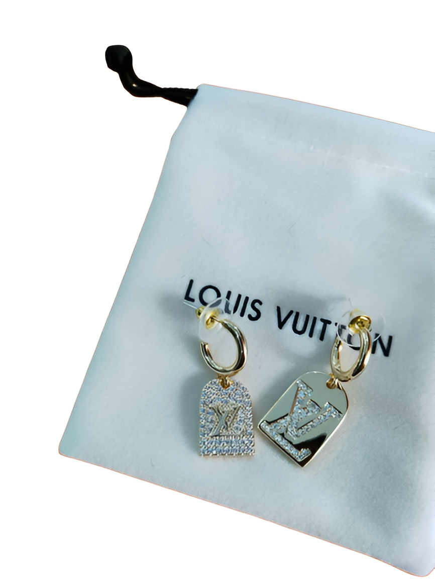 LV Tag Drop Earrings - Gold & Silver