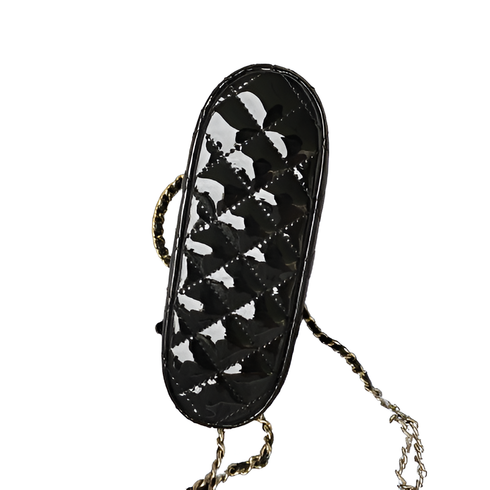 Chanel-Inspired Black Patent Quilted Mini Bag