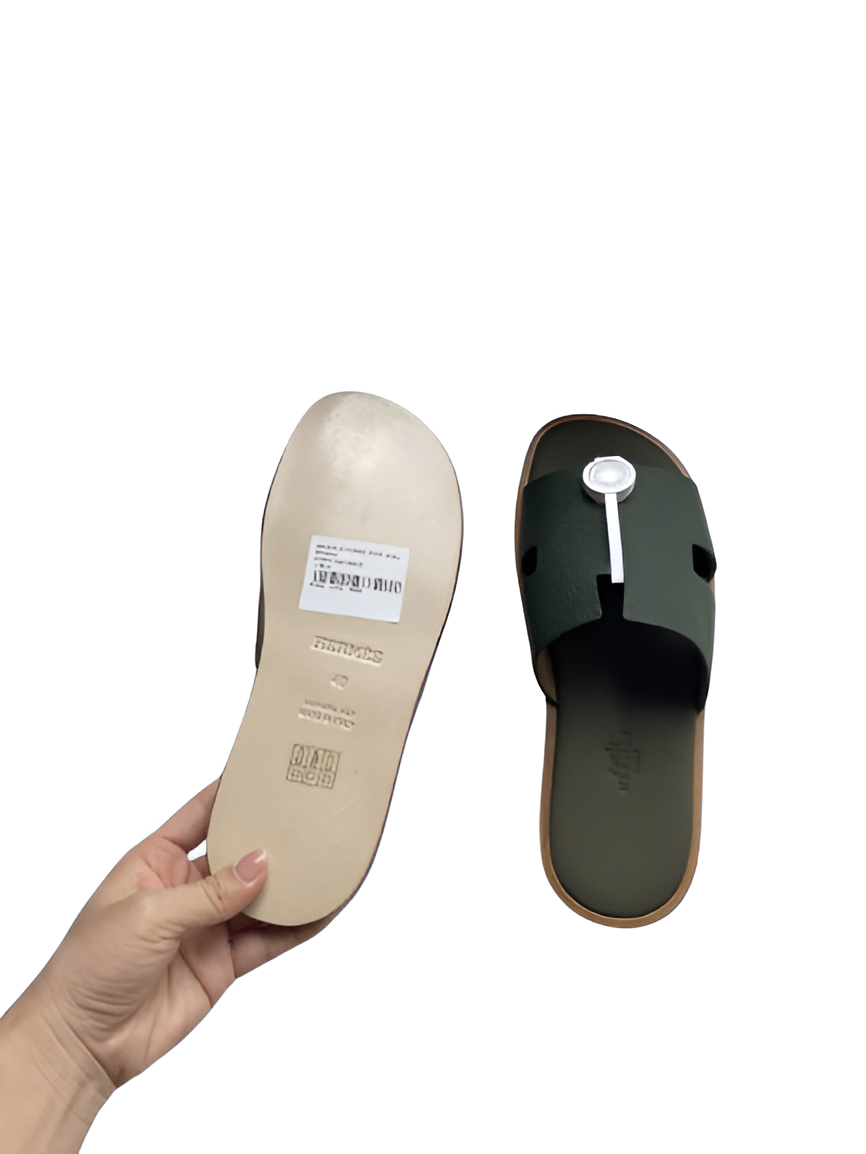 Hermes Men's Leather Green Slides