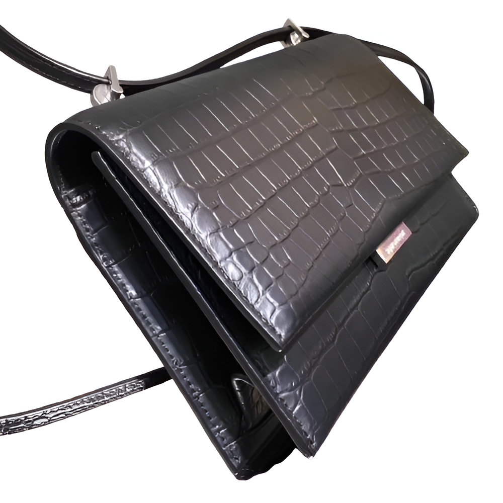YSL Croc-Embossed Leather Shoulder Bag