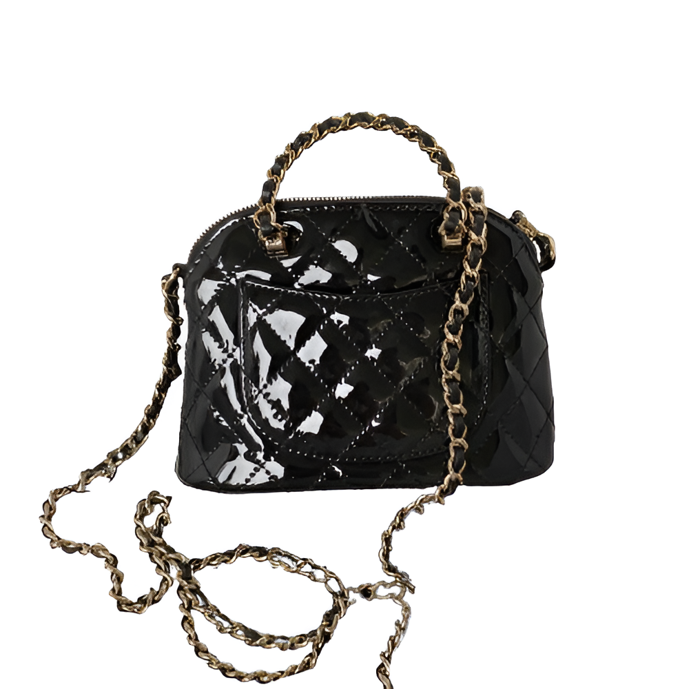 Chanel-Inspired Black Patent Quilted Mini Bag