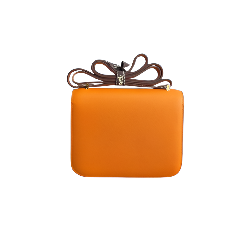 Hermes Orange Leather Crossbody Bag with Gold Buckle