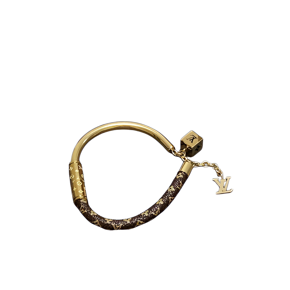 Louis Vuitton Monogram Leather & Gold Charm Bracelet