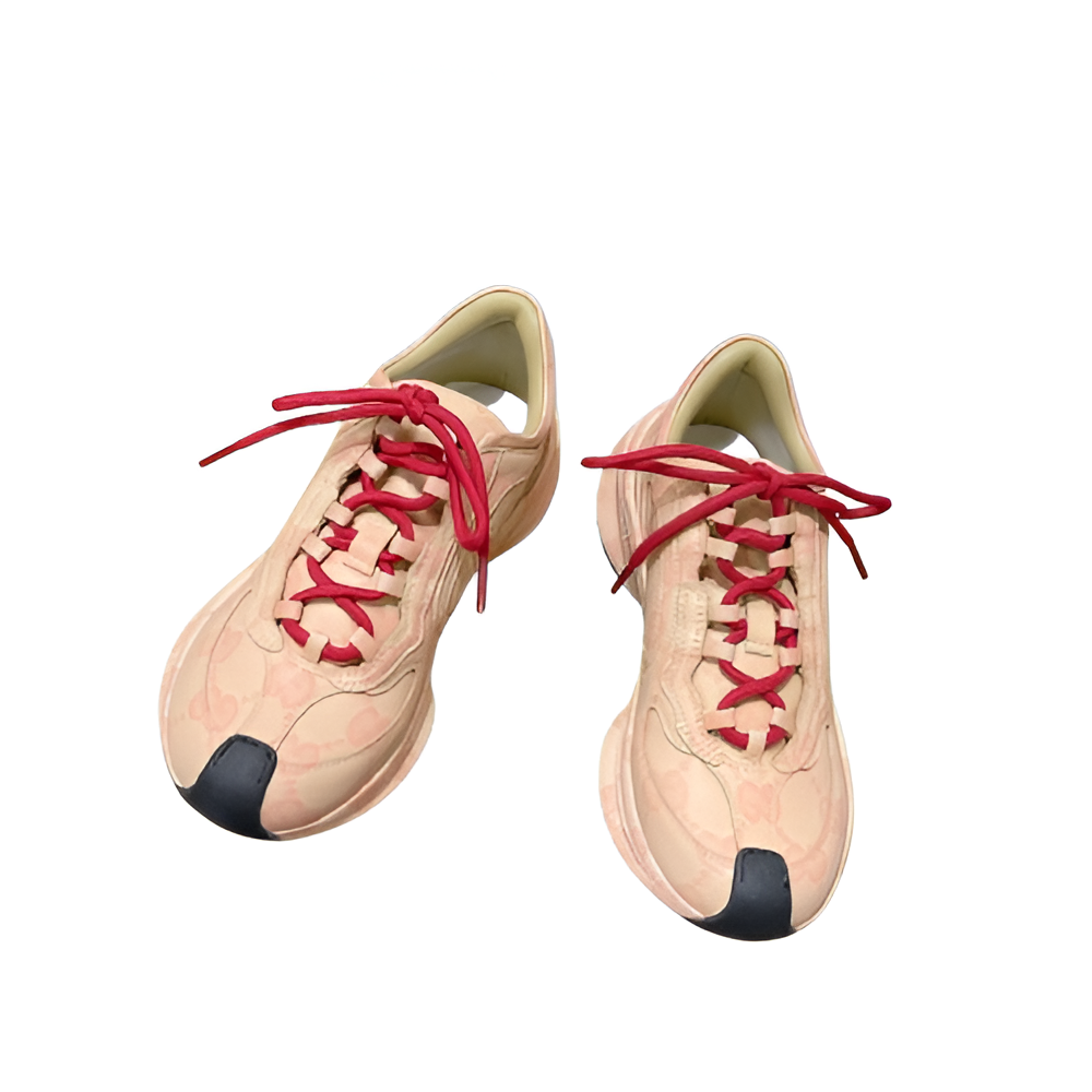 GUCCI Men's Peach Monogram Sneakers with Red Laces