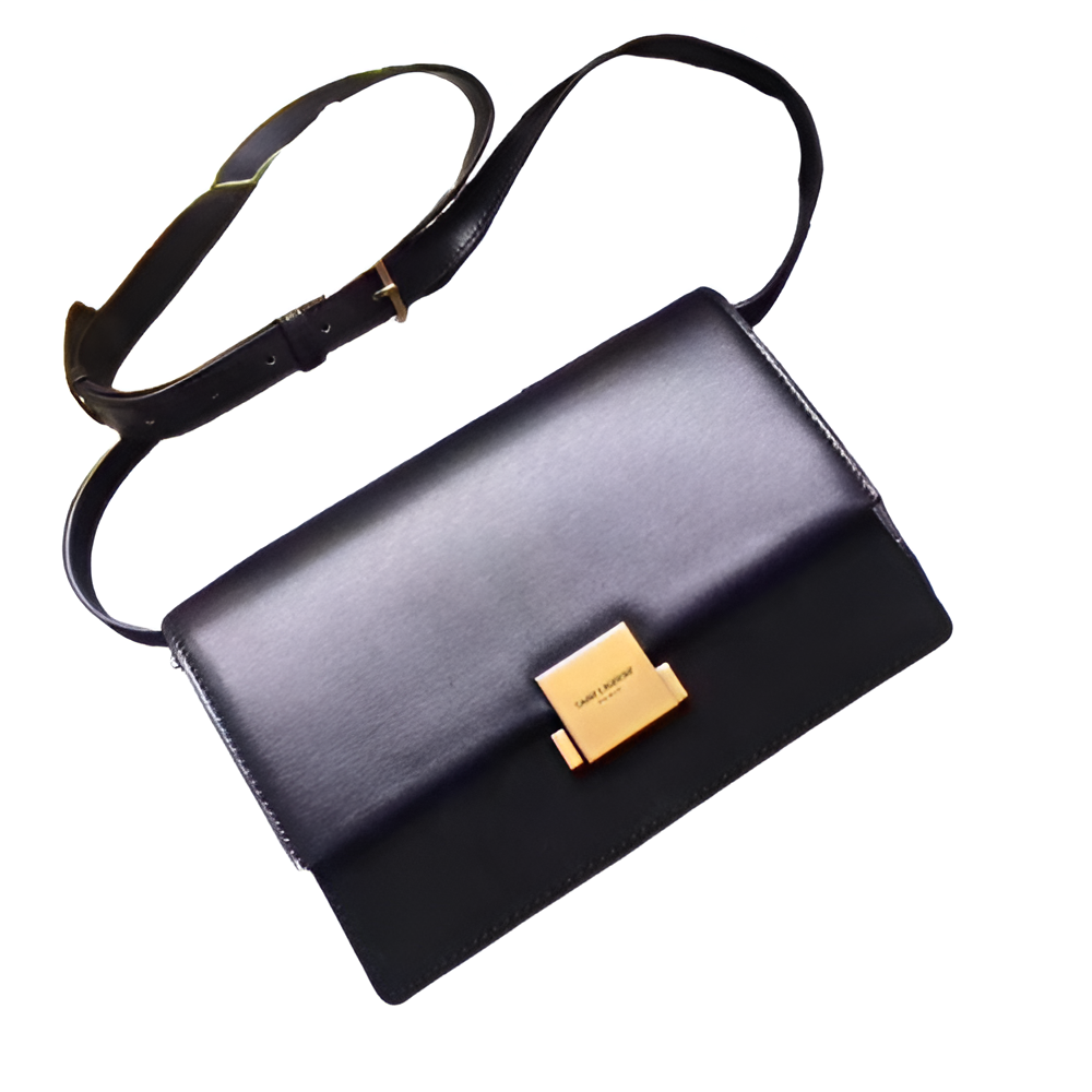 YSL Black Leather Shoulder Bag with Gold-Tone Clasp