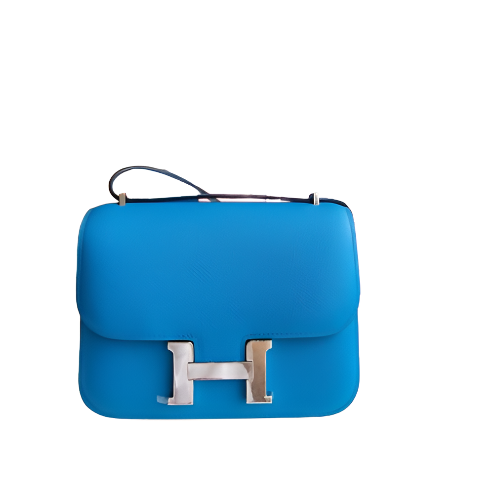 Hermes Blue Leather Crossbody Bag with Silver Buckle