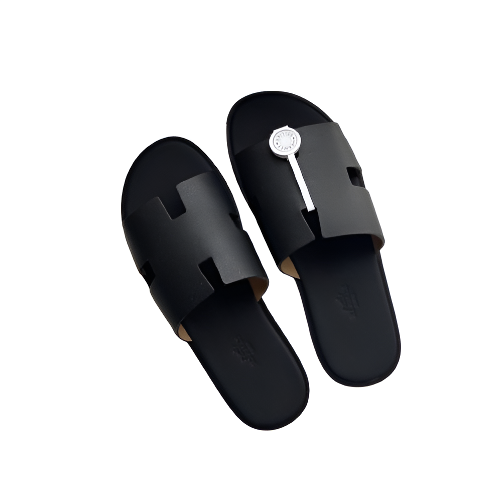 Hermes Men's Black Leather Slides