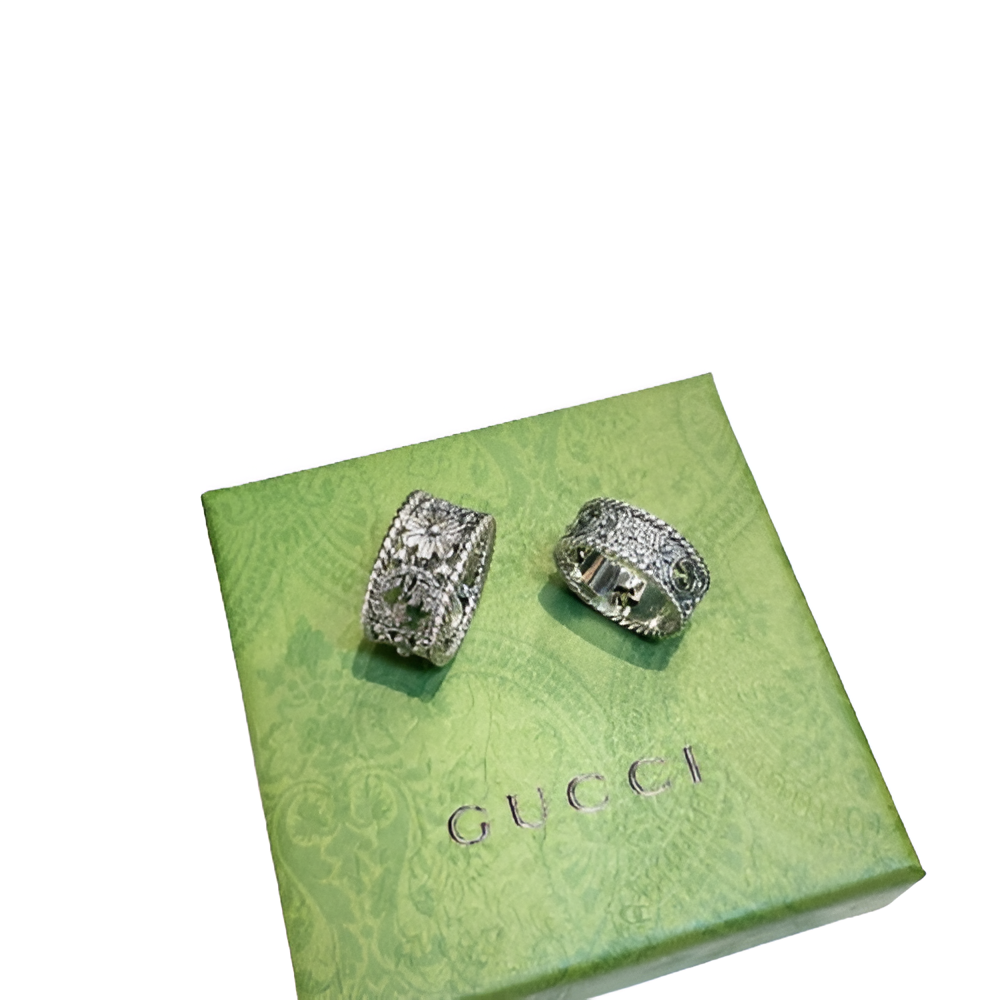 Gucci Silver Flower Motif Rings Set