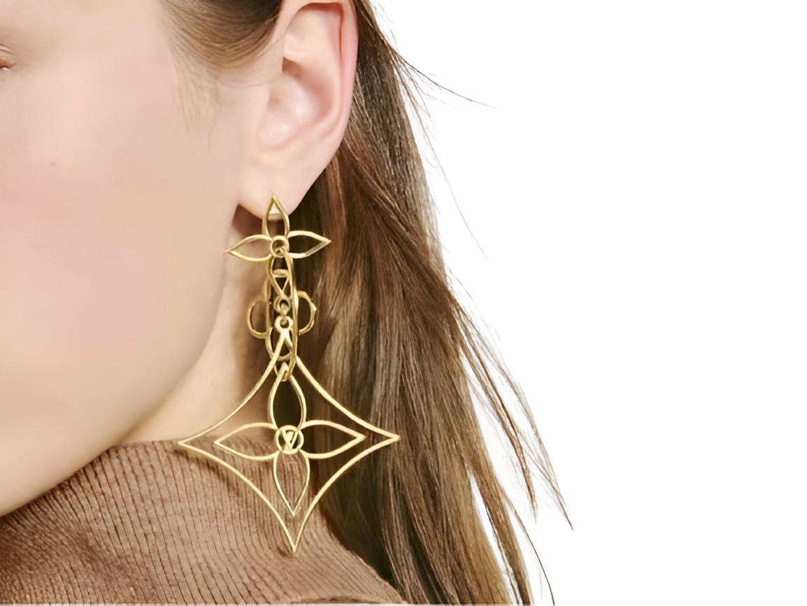 LV Geometric Flower Earrings - Gold