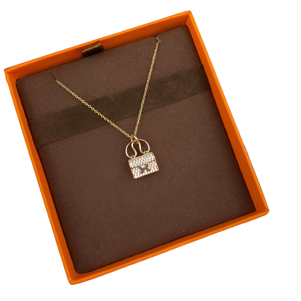 HERMES Crystal-Studded Bag Pendant Necklace