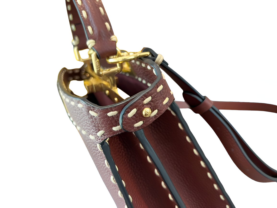 Fendi Brown Stitch-Detail Leather Handbag