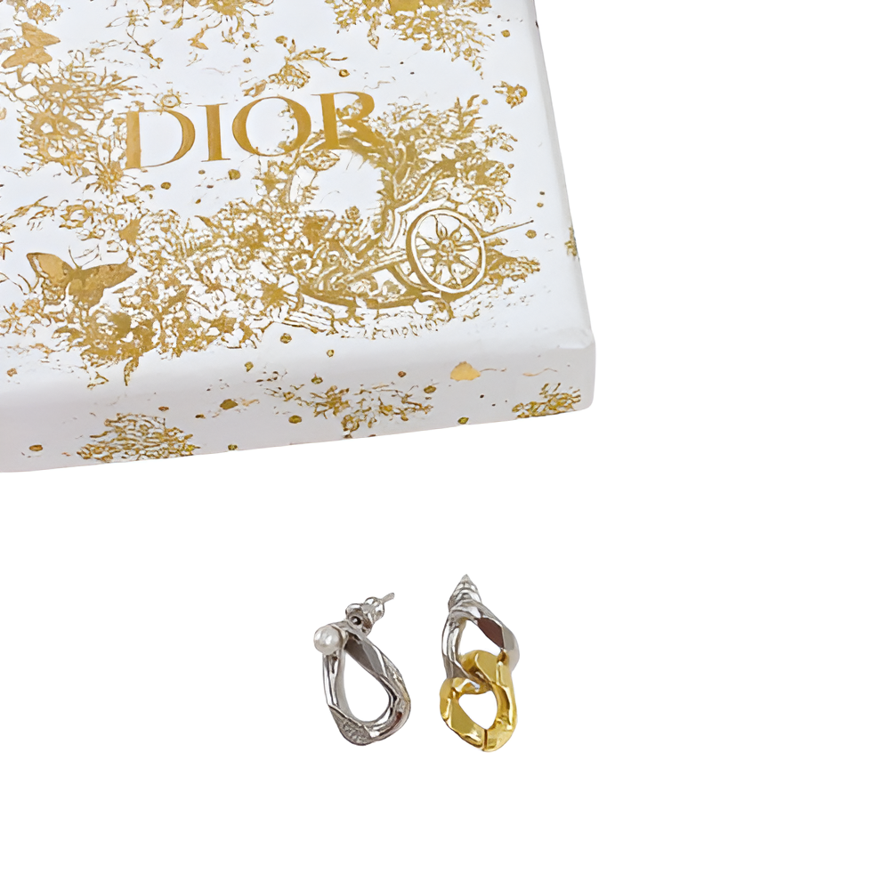 Dior Dual-Tone Pearl & Chain Earrings