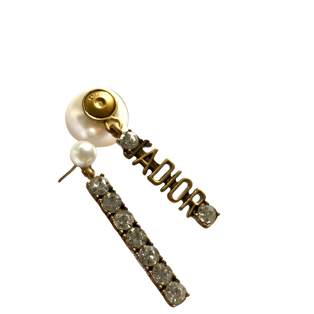 Dior Pearl & Gold Bar Drop Earrings