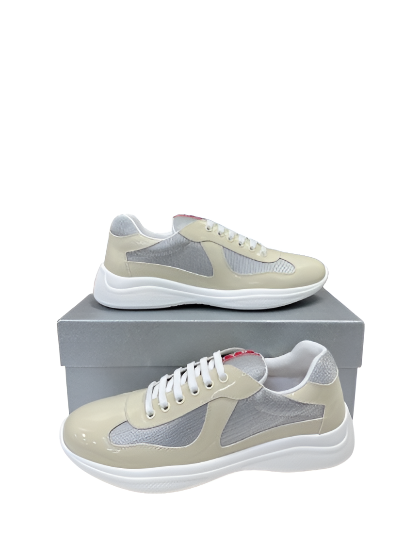 PRADA Men's Cream & Grey Luxe Sneakers