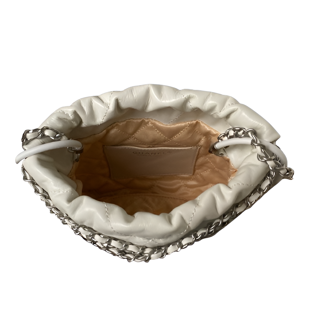 Chanel-Inspired White Drawstring Quilted Bag