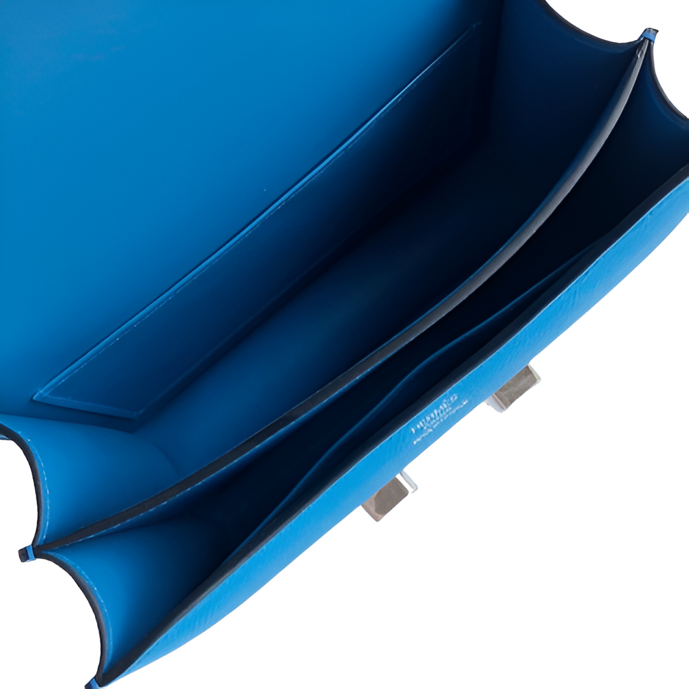 Hermes Blue Leather Crossbody Bag with Silver Buckle