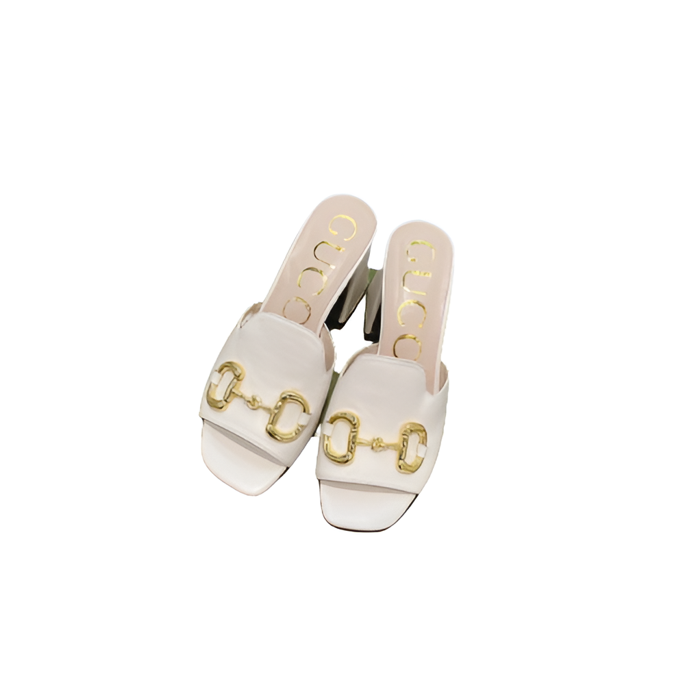 GUCCI Women's White Leather Horsebit Slides