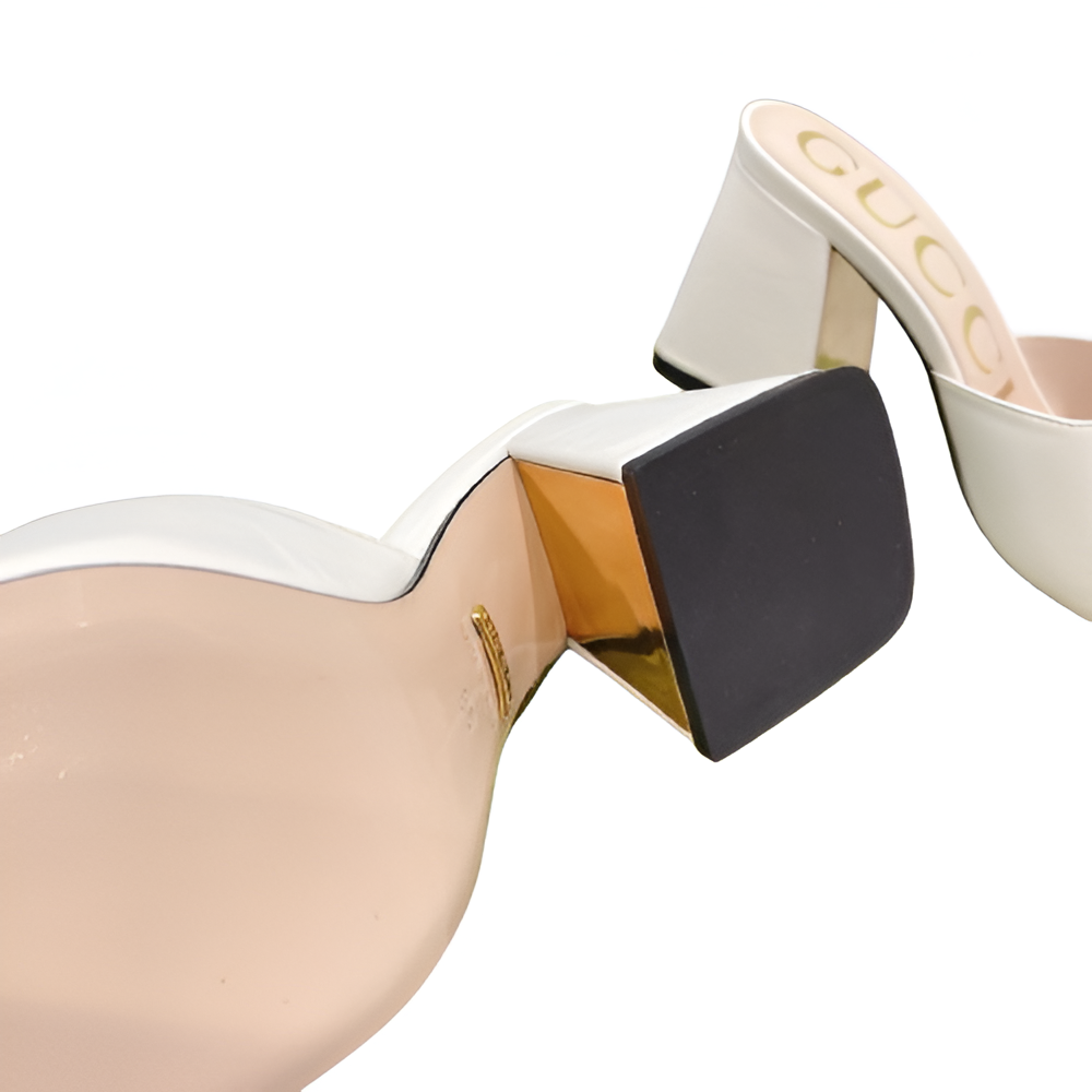 GUCCI Women's White Leather Horsebit Slides