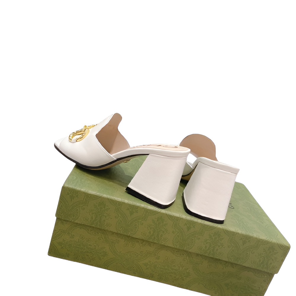 GUCCI Women's White Leather Horsebit Slides