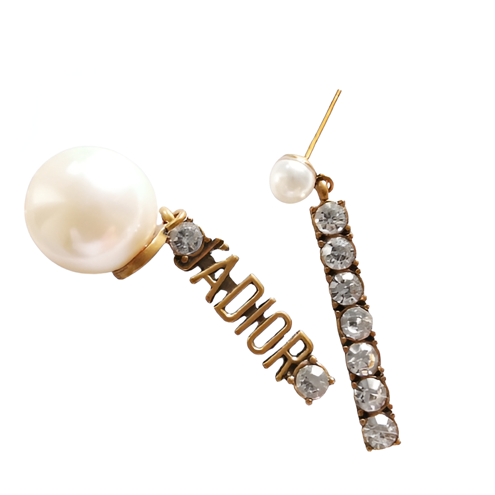 Dior Pearl & Gold Bar Drop Earrings