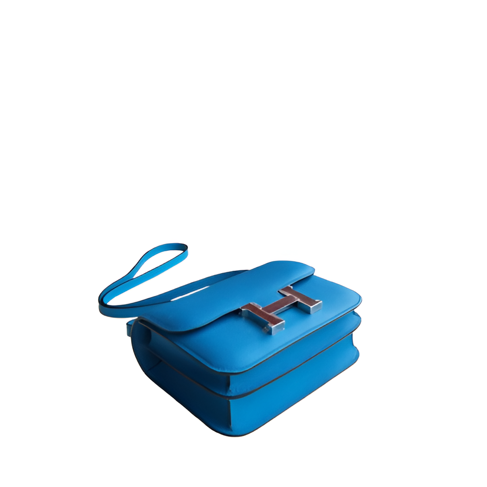 Hermes Blue Leather Crossbody Bag with Silver Buckle