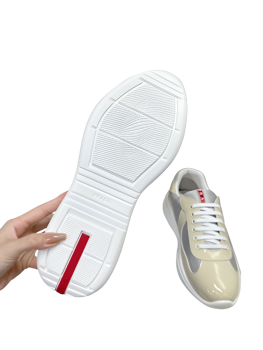 PRADA Men's Cream & Grey Luxe Sneakers