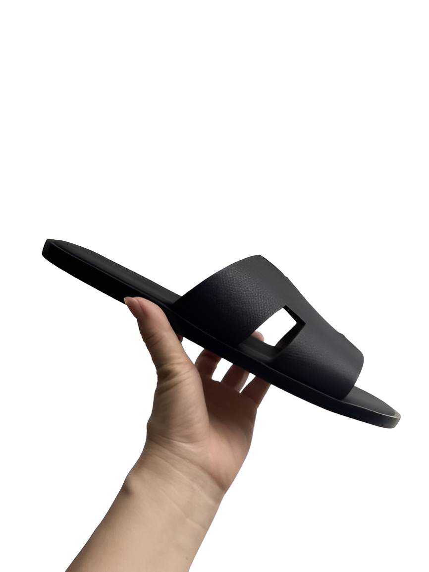 Hermes Men's Black Leather Slides