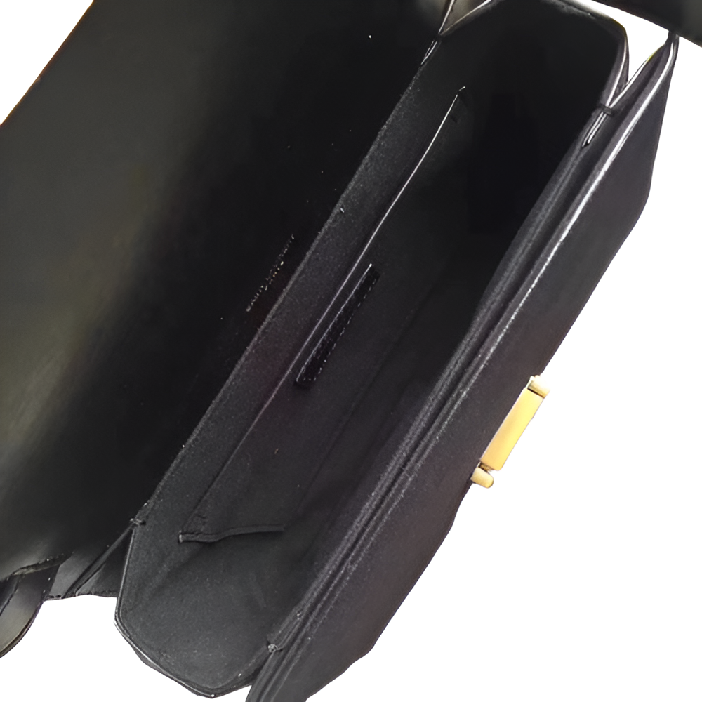 YSL Black Leather Shoulder Bag with Gold-Tone Clasp