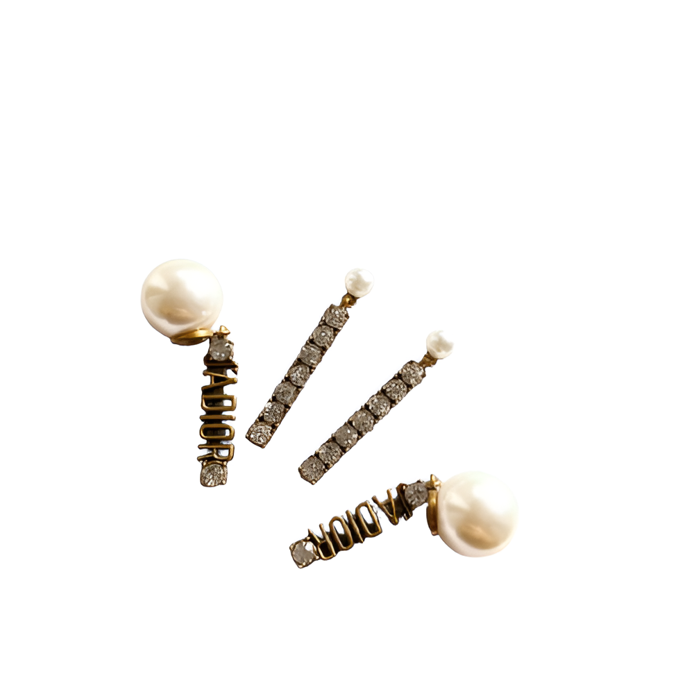 Dior Pearl & Gold Bar Drop Earrings