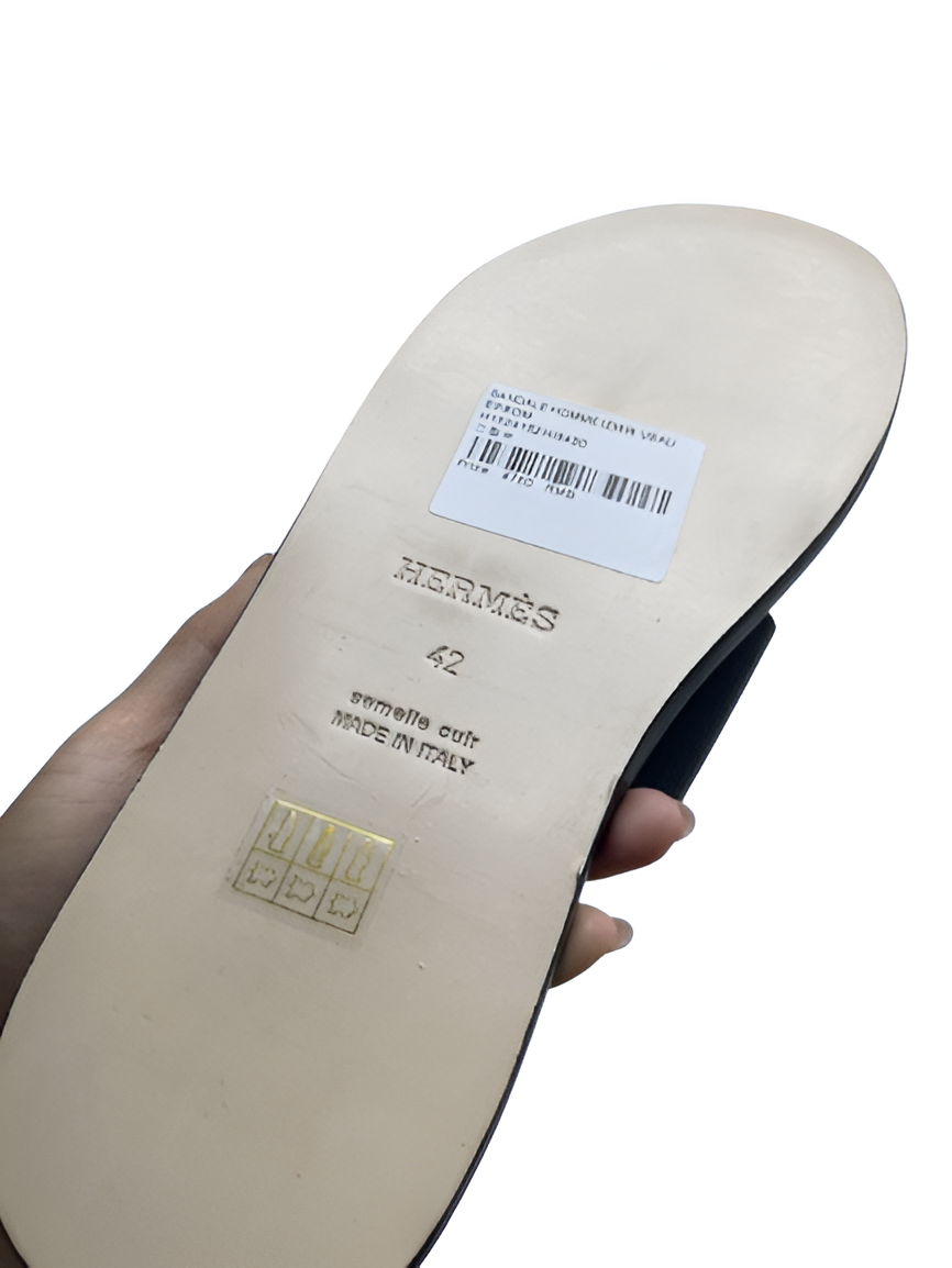 Hermes Men's Black Leather Slides