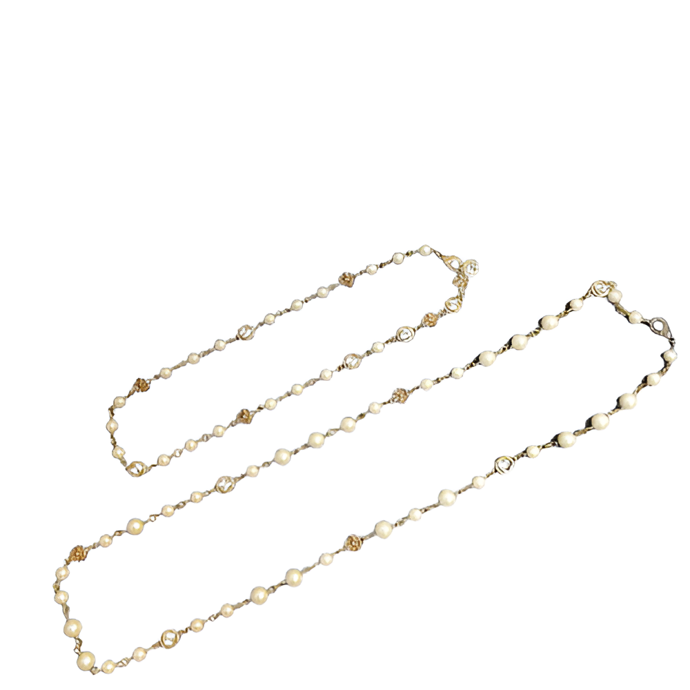 Gucci Pearl & Gold Logo Chain Necklace