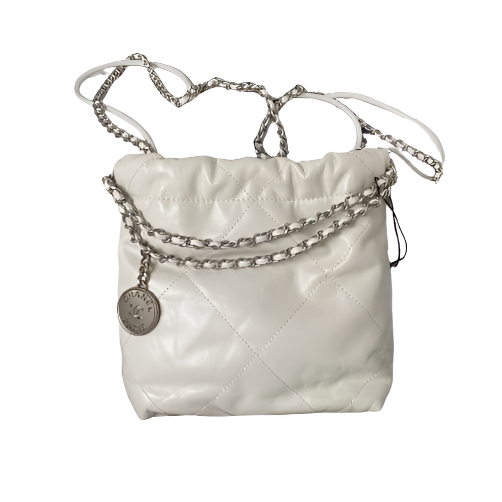 Chanel-Inspired White Drawstring Quilted Bag