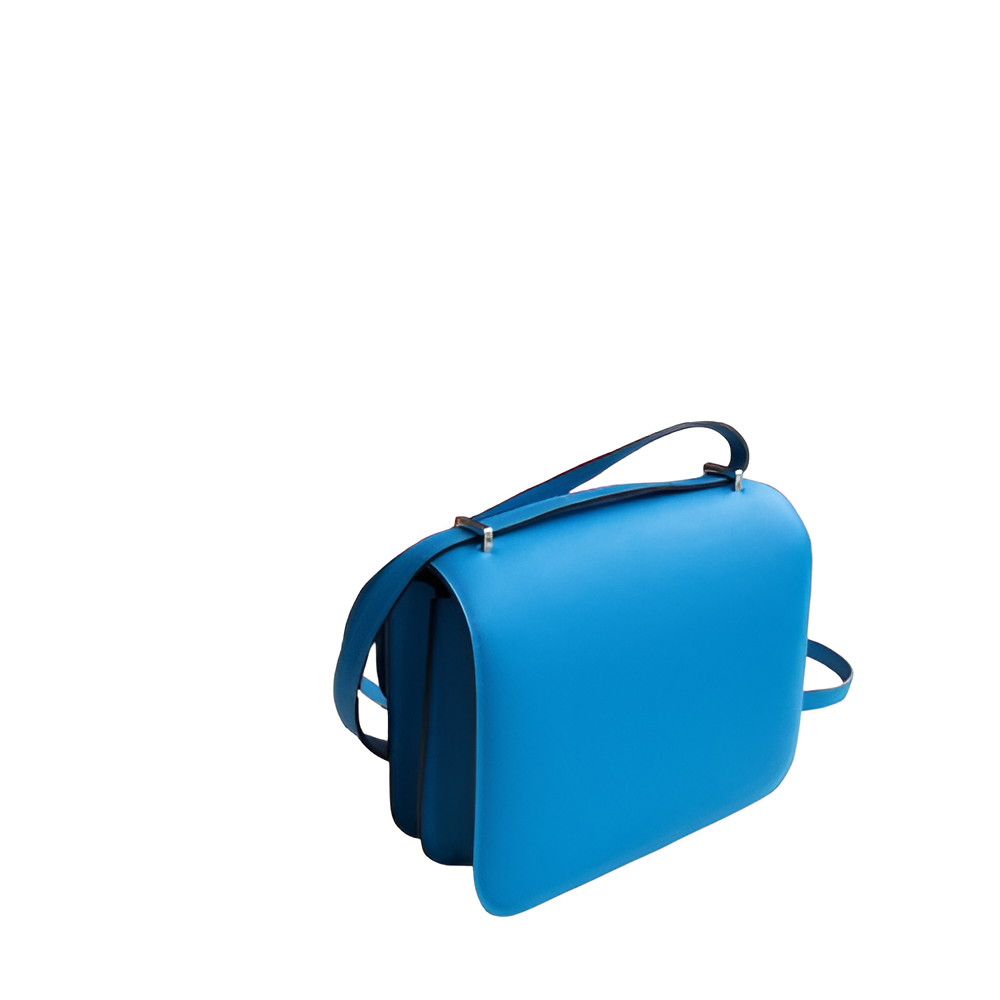 Hermes Blue Leather Crossbody Bag with Silver Buckle
