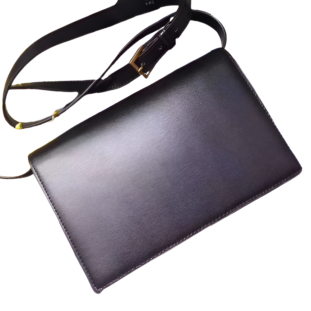 YSL Black Leather Shoulder Bag with Gold-Tone Clasp