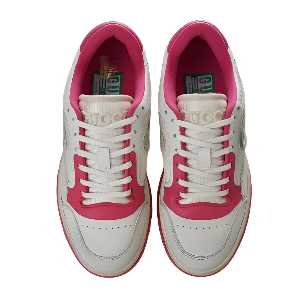 GUCCI Women's White and Pink Sneakers with Embossed Logo