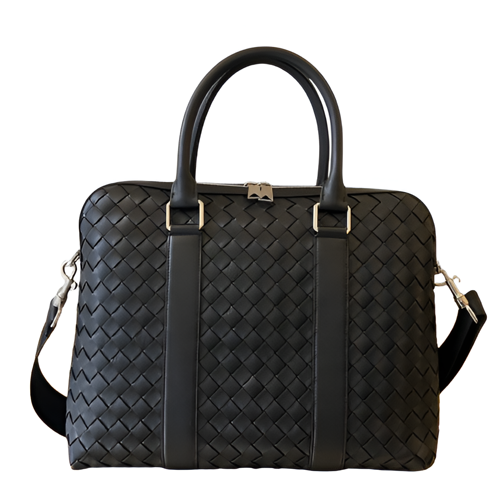 Bottega Black Woven Leather Laptop Bag