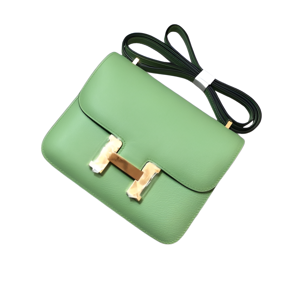 Hermes Green Leather Crossbody Bag with Gold Buckle