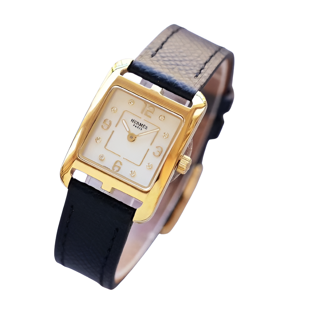 HERMÈS Gold-Plated Black Strap Watch