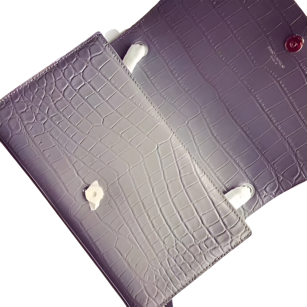 YSL Croc-Embossed Leather Bag with Silver Monogram