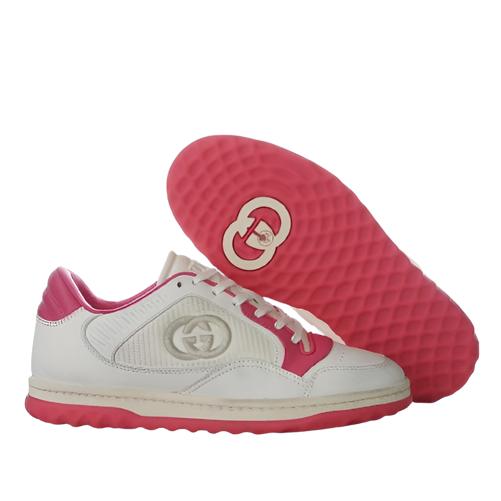 GUCCI Women's White and Pink Sneakers with Embossed Logo