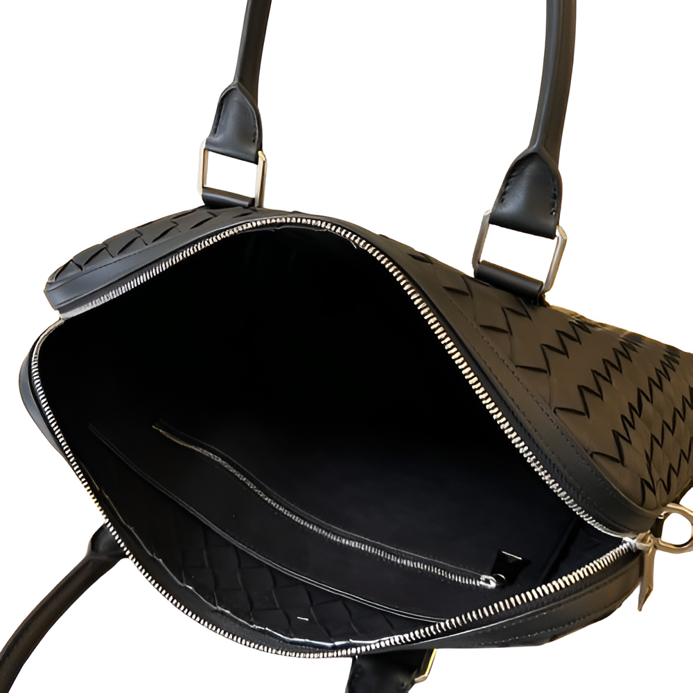 Bottega Black Woven Leather Laptop Bag